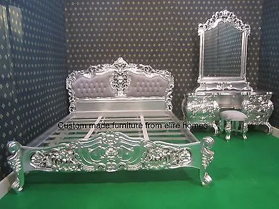 >>>SILVER LEAF<<< French Rococo Dressing Table ONLY Carved From Mahogany Wood • $2115.34